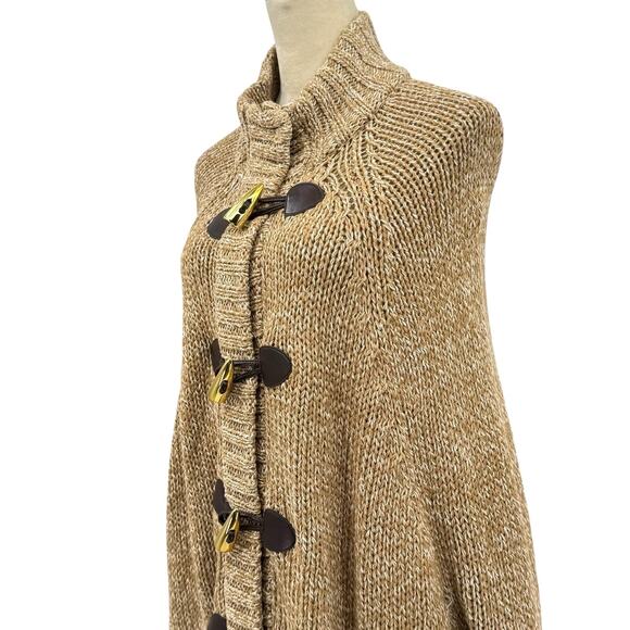MICHAEL Michael Kors Tan White Chunky Knit Toggle Zipper Poncho Cardigan Sweater - Picture 8 of 13